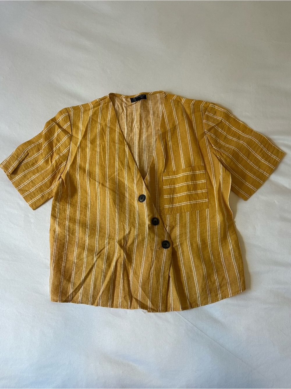 Topshop Mustard Yellow Vertical Stripe Button-Front Shirt, sz 6
